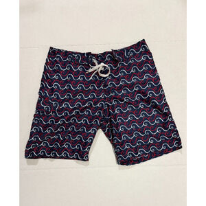 Old Navy Men’s Swim Trunks Size Large Blue Red White Wave Print Board Shorts L